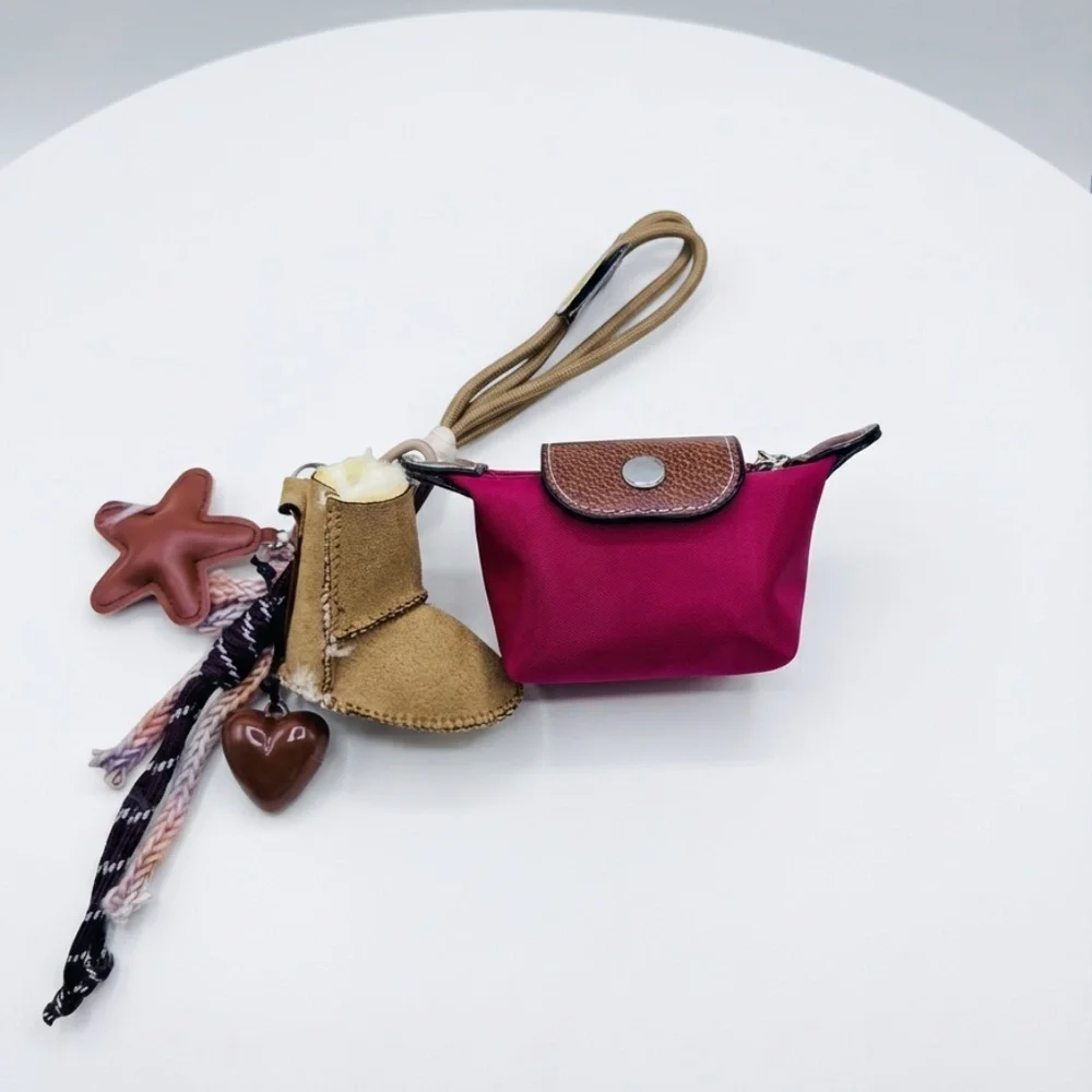 Women's Red Mini Coin Purse wristlet w/ Cute Boot, Star, Heart Charms
